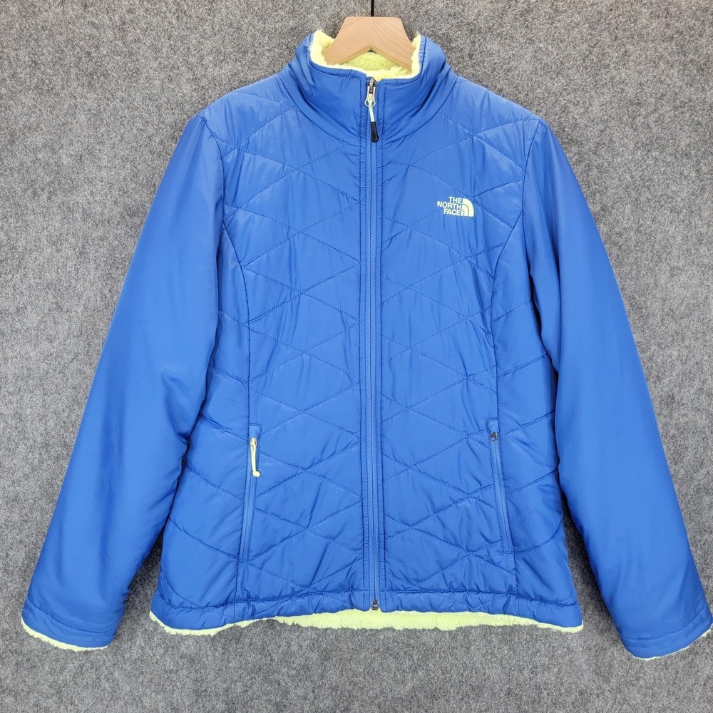 The North‎ Face Jacket Womens L Blue Green Mossbud Swirl Reversible Fuzzy